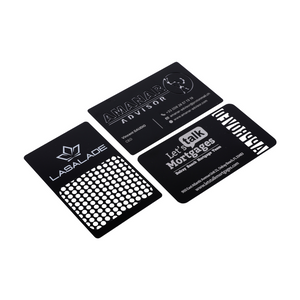 Cartes de visite en m&eacute;tal personnalis&eacute;es vierges en acier inoxydable avec logo grav&eacute; au laser noir mat personnalis&eacute;